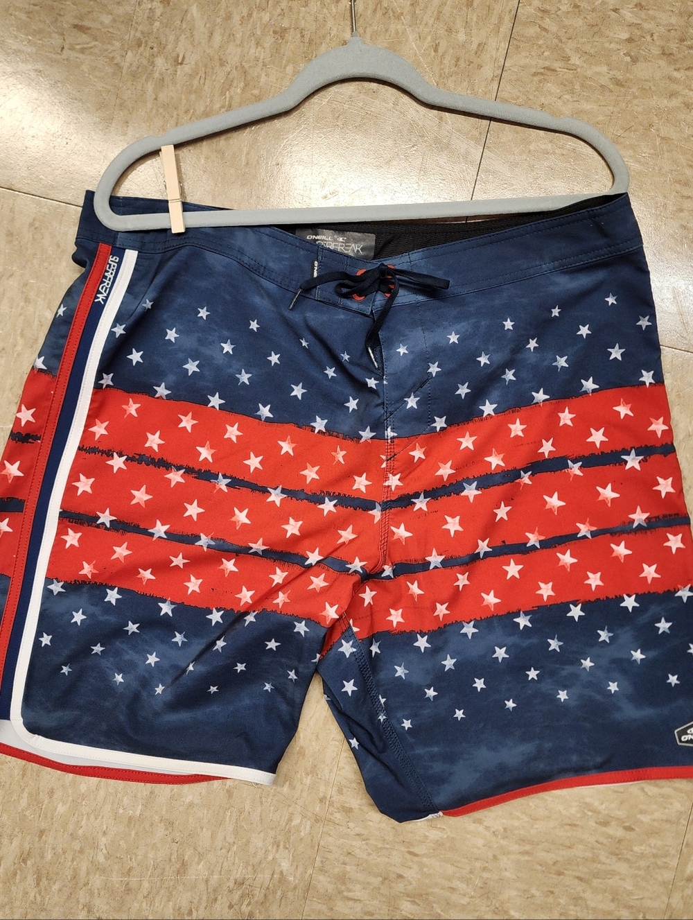 O’Neill Superfreak Board Shorts Mens Size 36 American Flag Red White Blue Swim T